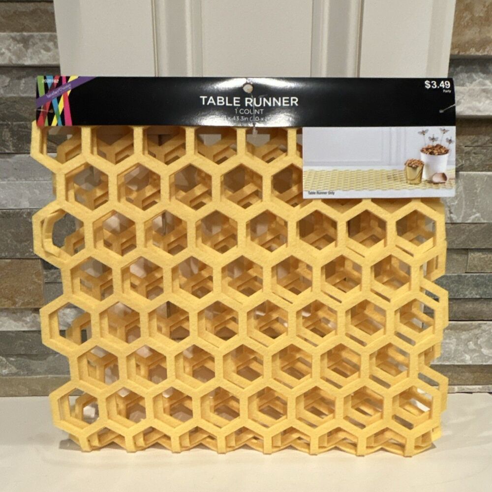 Brother Sister Design Studio Yellow Honeycomb Table Runner 43x12in Bee Party